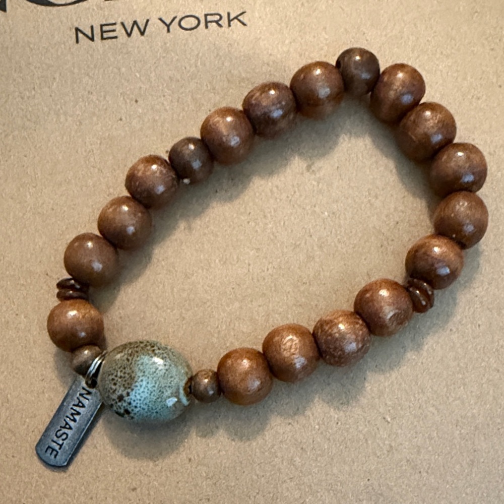Wood & Metal Brown Earthy Beaded Stretch Bracelet